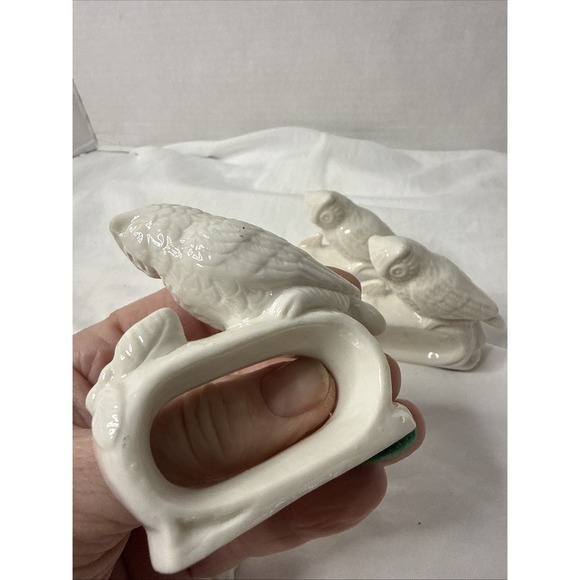 Vintage Set of  Owl Ceramic Porcelain Napkin Holder Rings Made In Japan Set of 4 - Picture 3 of 6